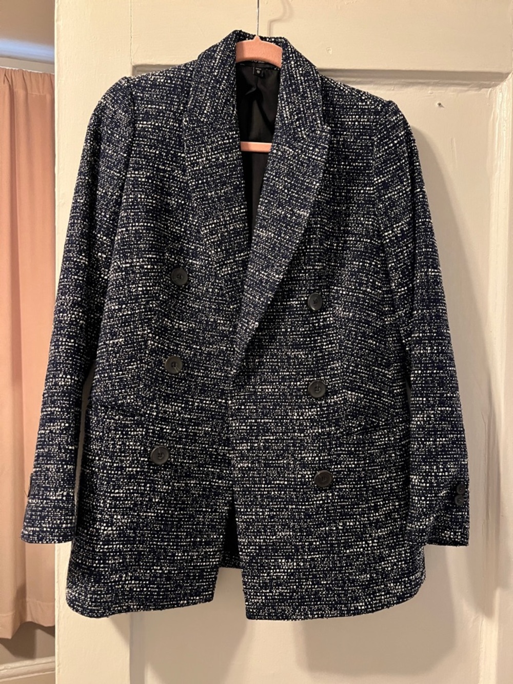 Express Navy & White Tweed Double-Breasted Blazer Jacket